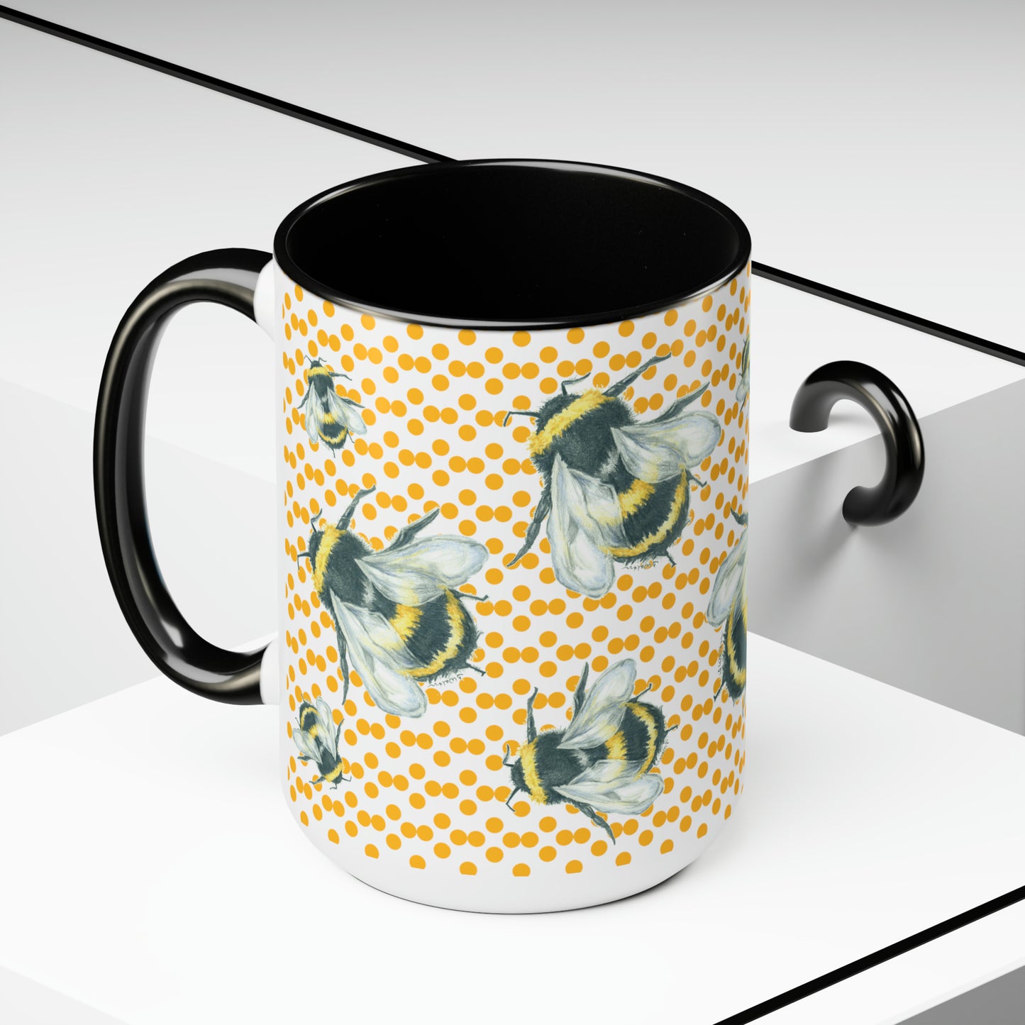 Original Bee Art Black & White Coffee Mug, 15oz