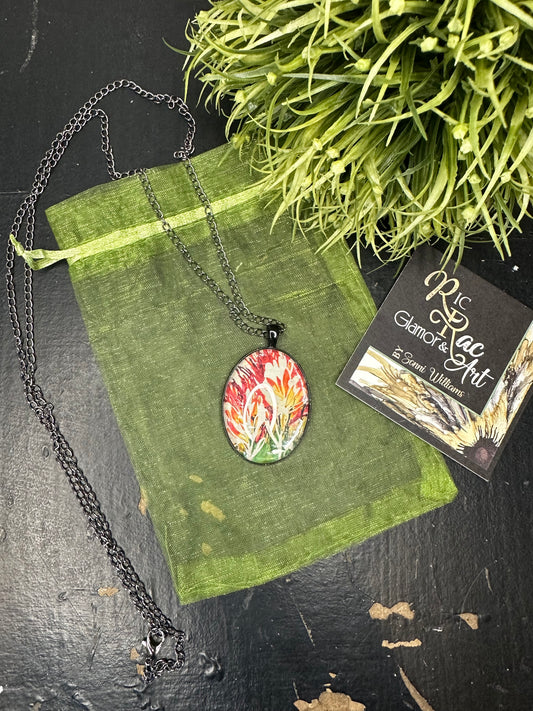 Original Art Indian Paintbrush Jewelry: Black metal~ Red & Orange Indian Paintbrush Necklace