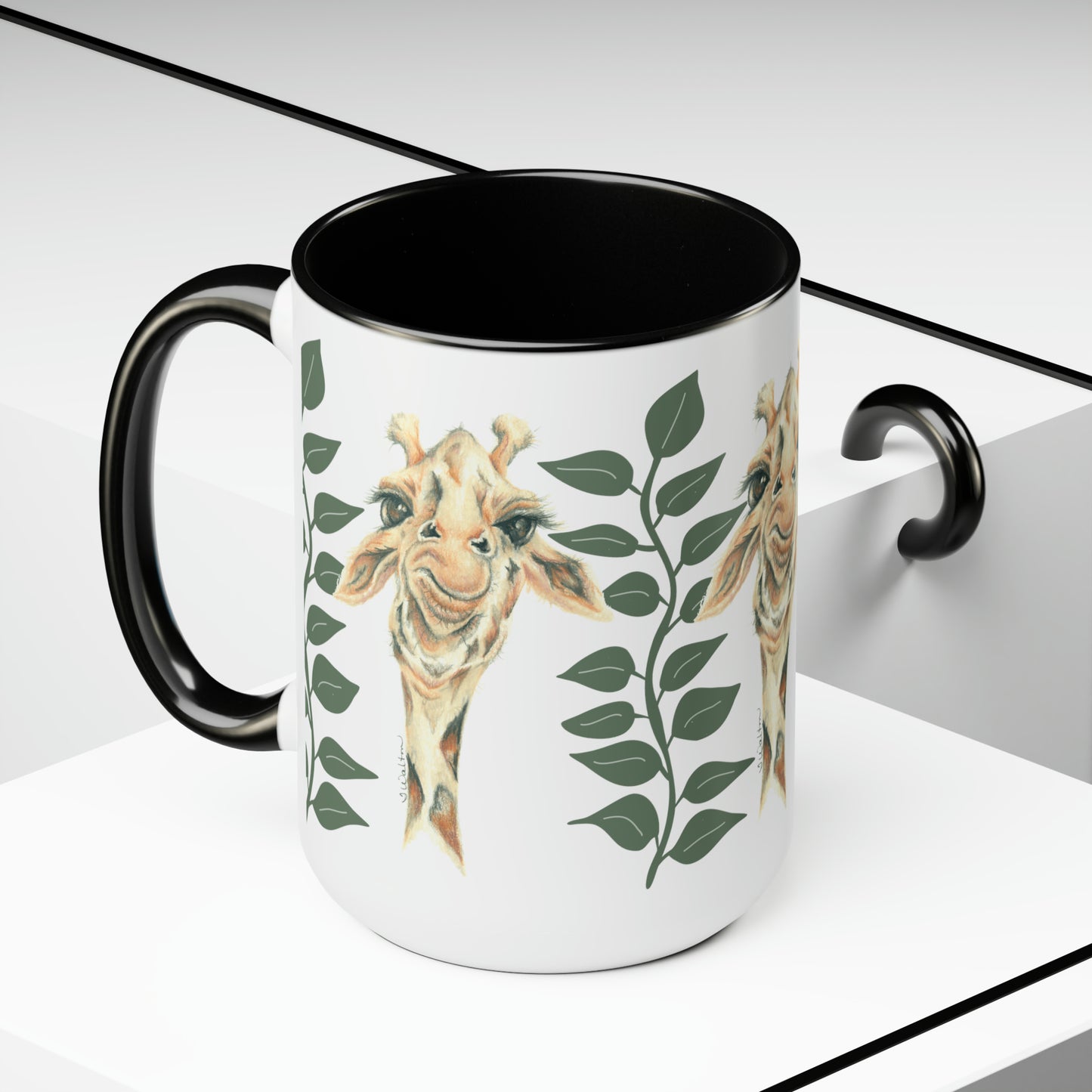 Original Giraffe Art Black & White Coffee Mug, 15oz