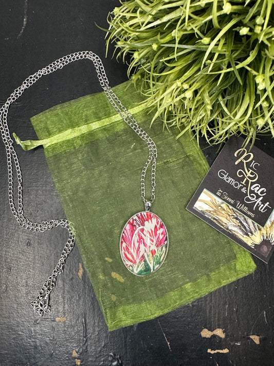 Original Art Indian Paintbrush Jewelry: Silver metal~ Red Indian Paintbrush Necklace
