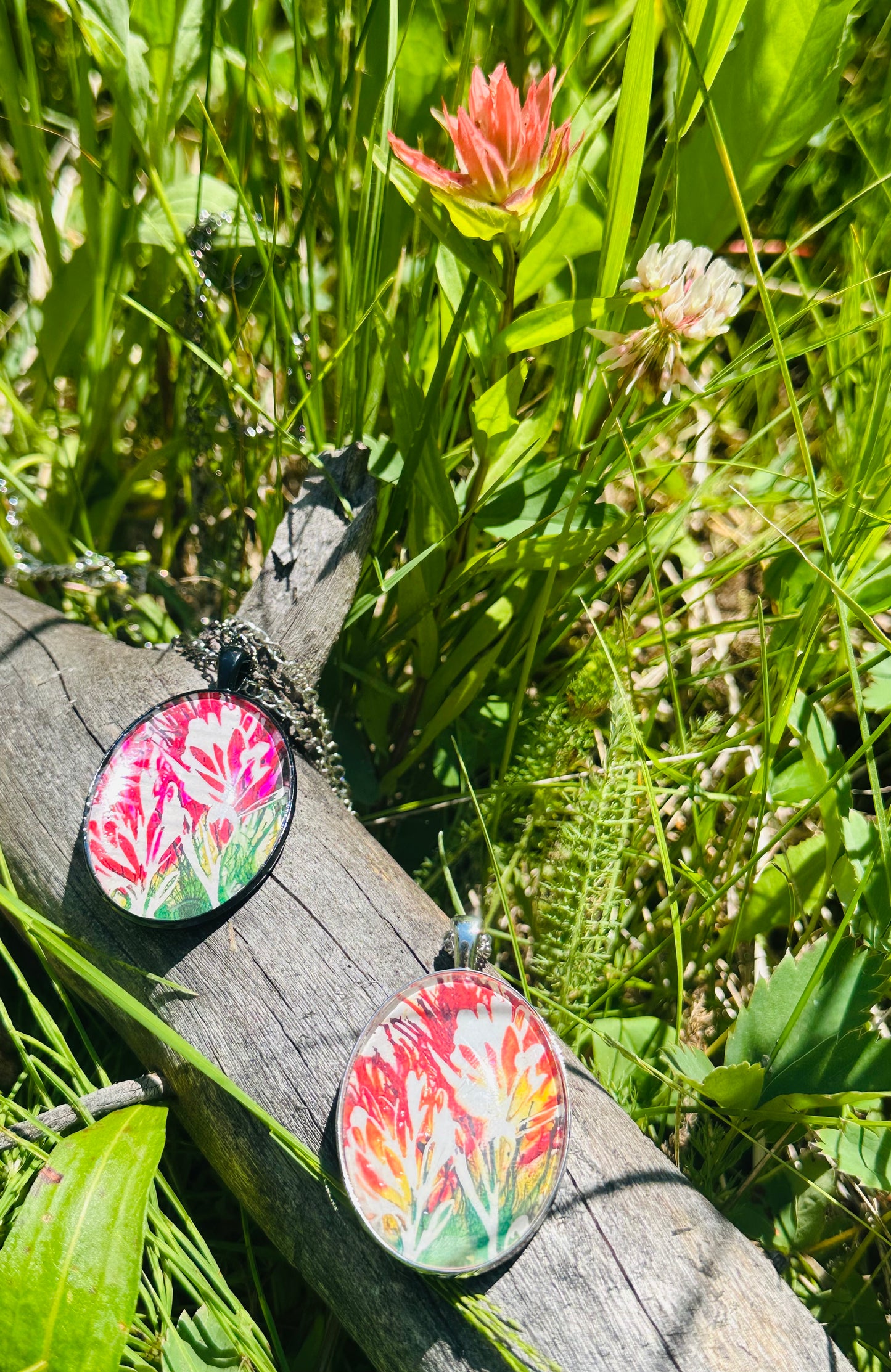 Original Art Indian Paintbrush Jewelry: Black metal~ Red & Orange Indian Paintbrush Necklace
