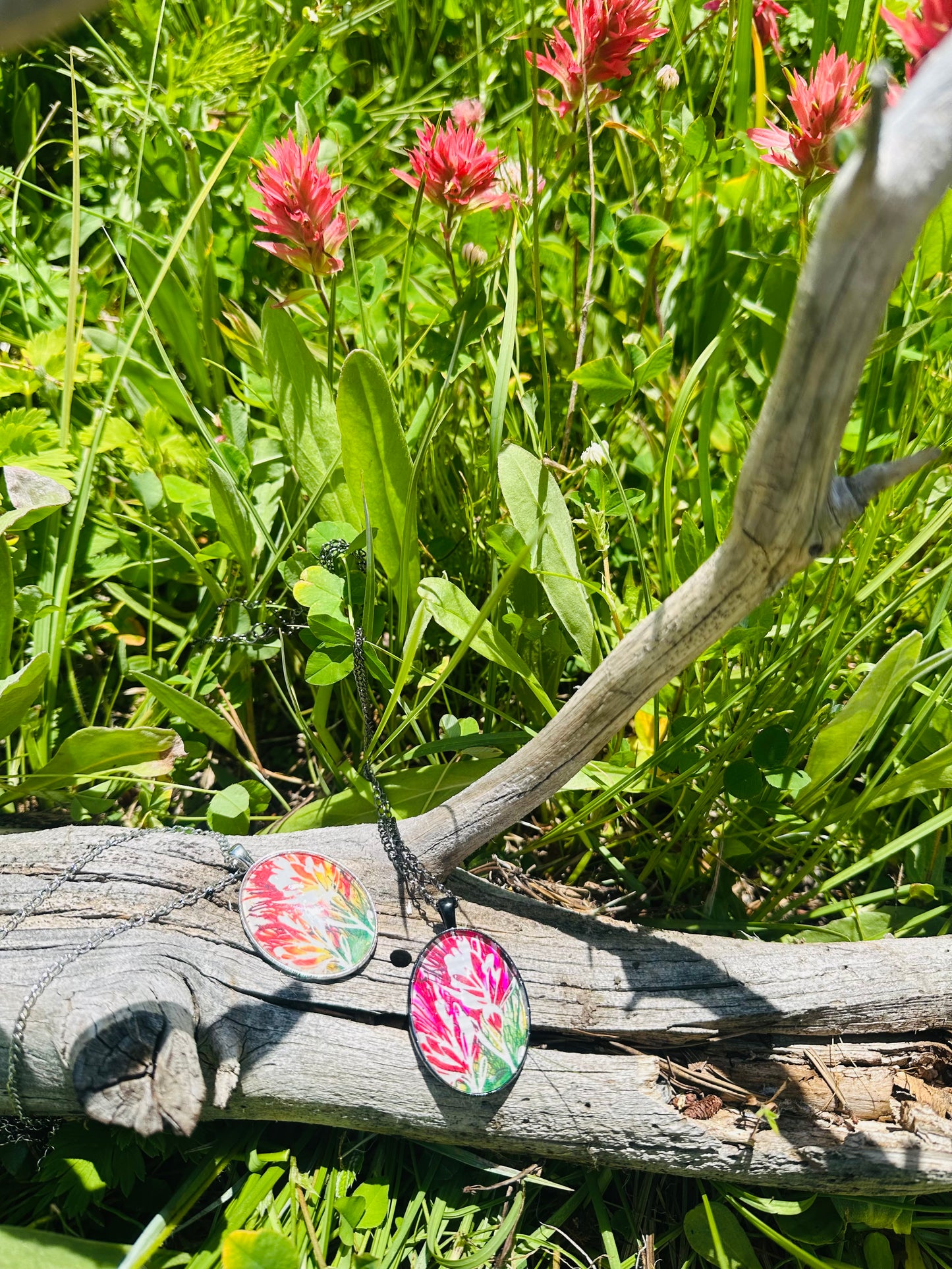 Original Art Indian Paintbrush Jewelry: Black metal~ Red & Orange Indian Paintbrush Necklace