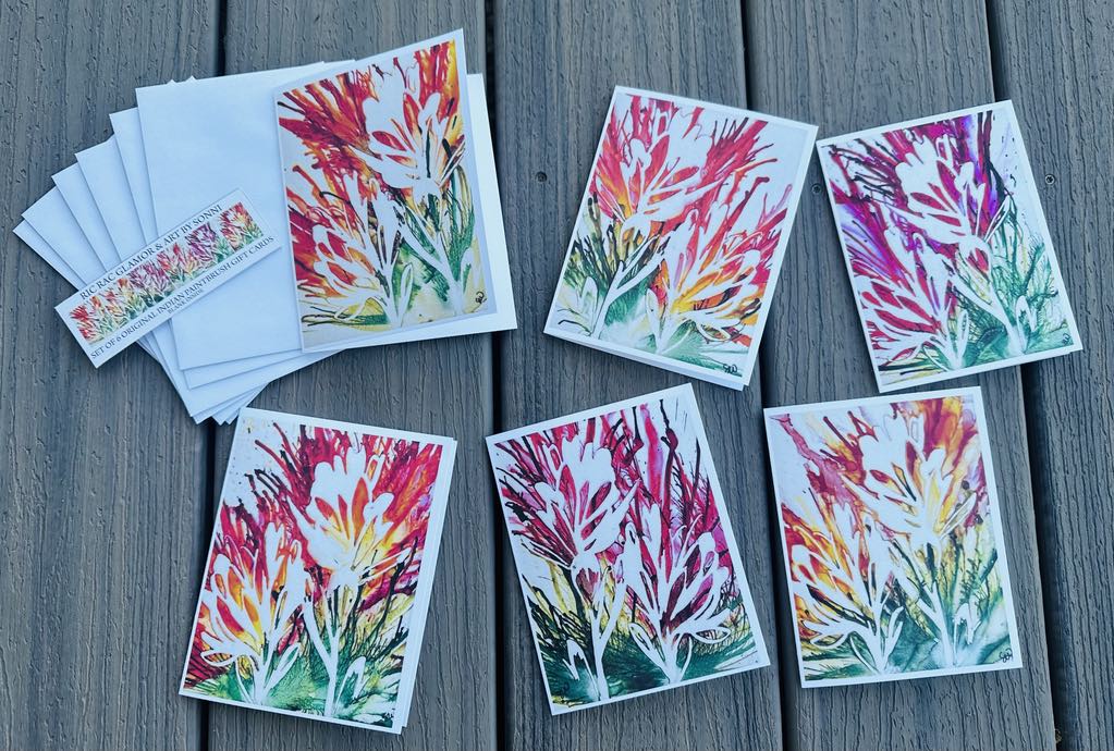 Set of 6 Original Indian Paintbrush Art Cards