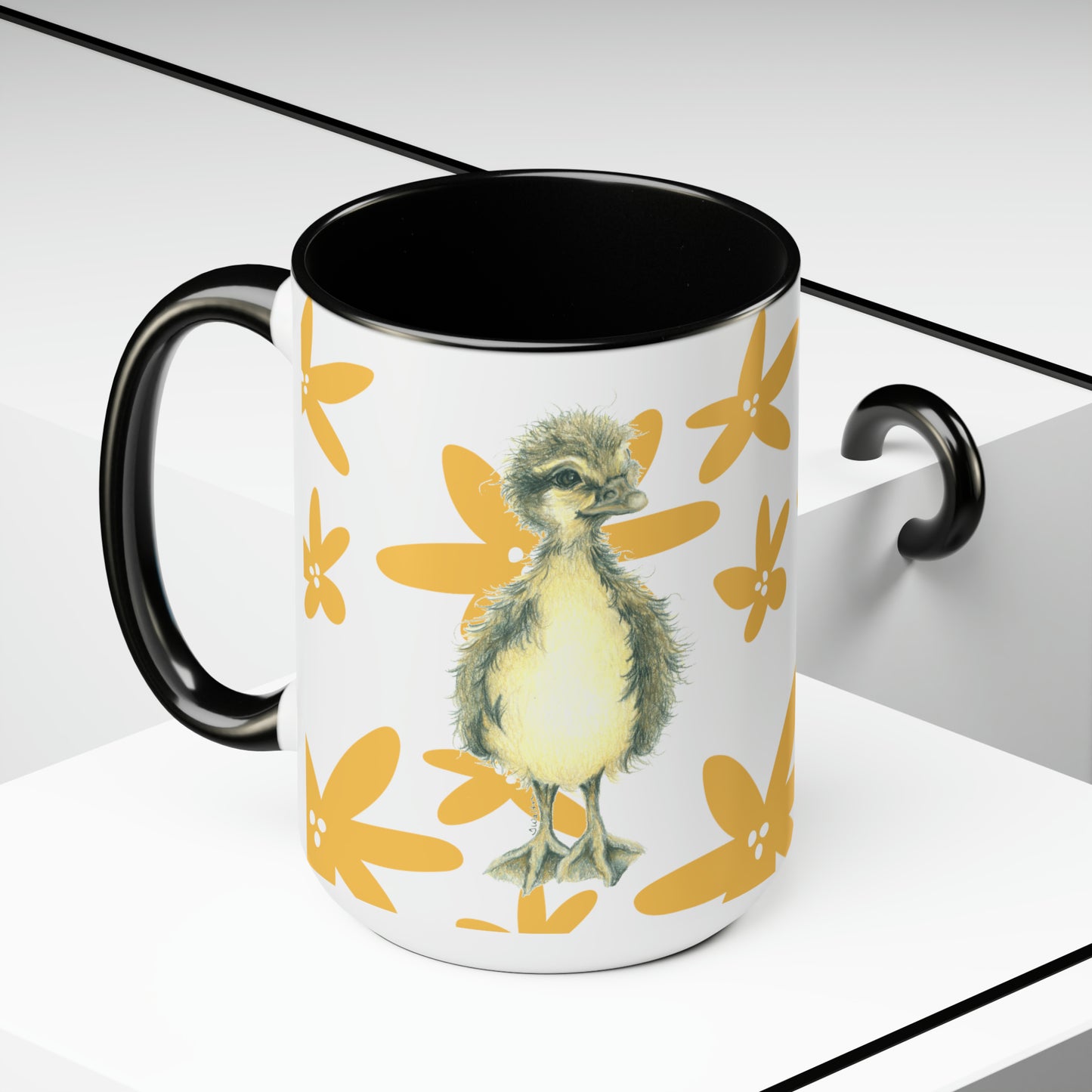 Original Art Duck Black & White Coffee Mug, 15oz
