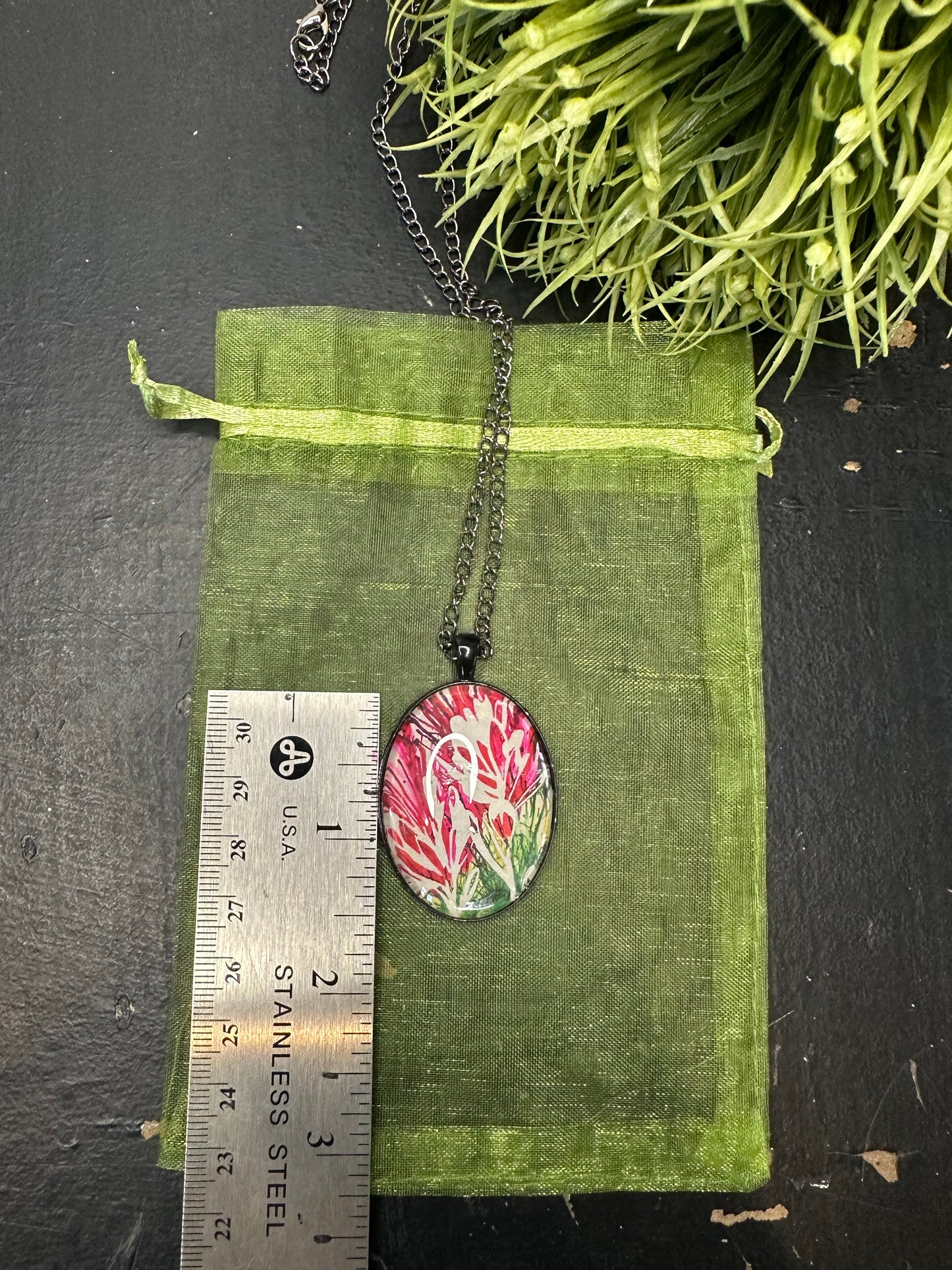 Original Art Indian Paintbrush Jewelry: Black metal~ Red & Orange Indian Paintbrush Necklace
