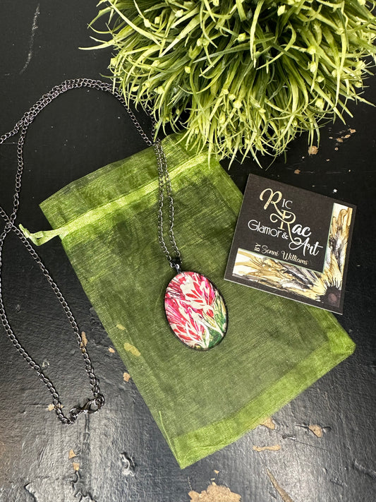 Original Art Indian Paintbrush Jewelry: Black metal~ Red Indian Paintbrush Necklace