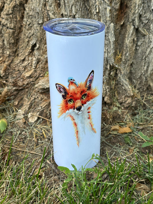 Original Fox Art Skinny Tumbler with Straw, 20oz