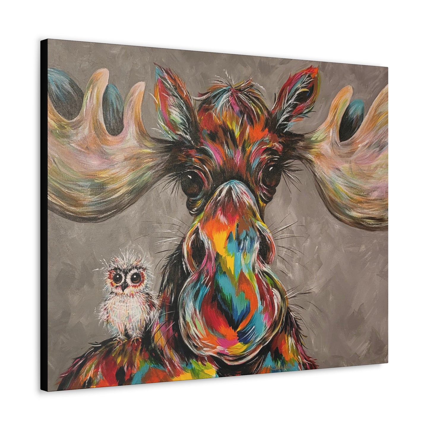 Original Colorful Moose & Owl Art Print Gallery Wrap