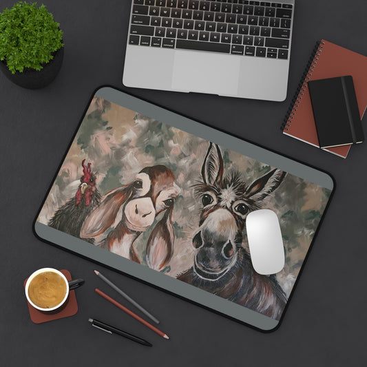 Neoprene Desk Mat - Whimsical Animal Art by Terri Walton - Anti-Slip Backing - 12” x 18”