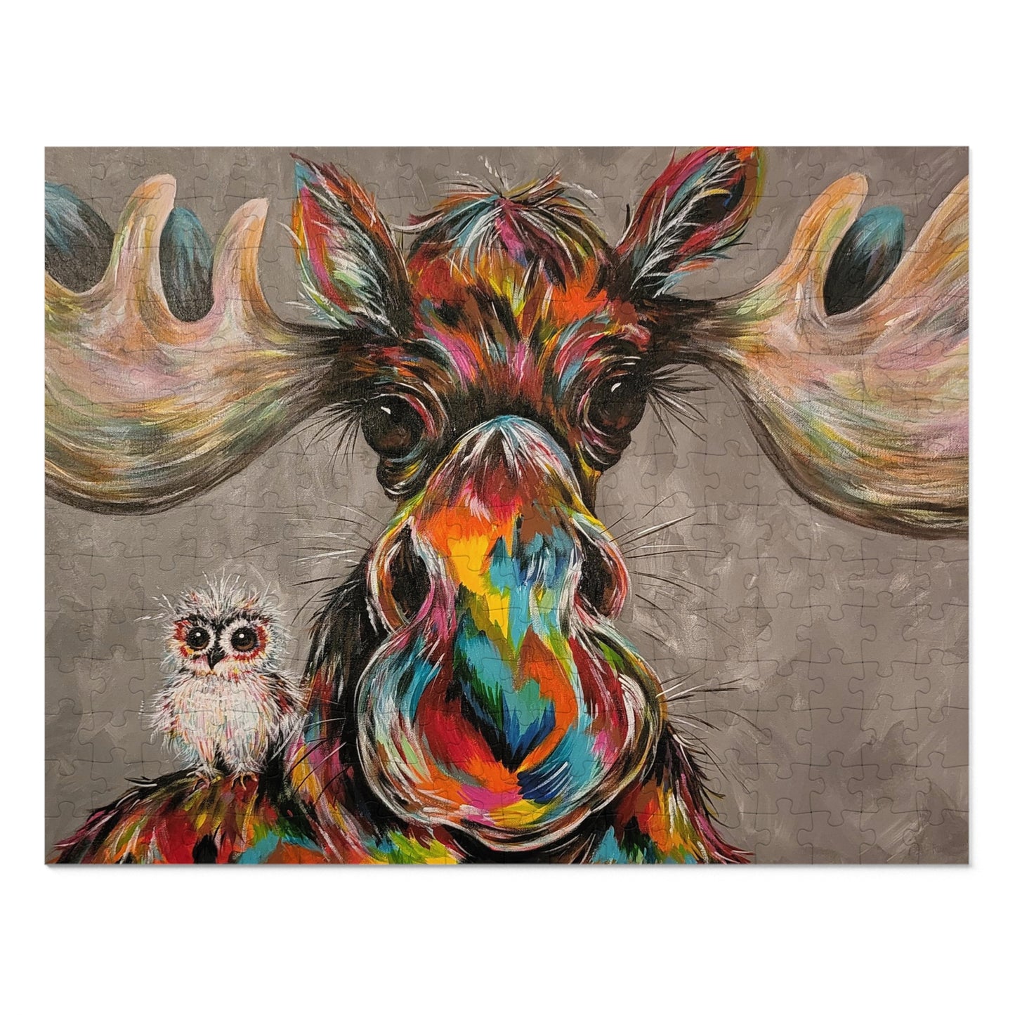 Original Art Colorful Moose & Owl Jigsaw Puzzle (252 Piece)