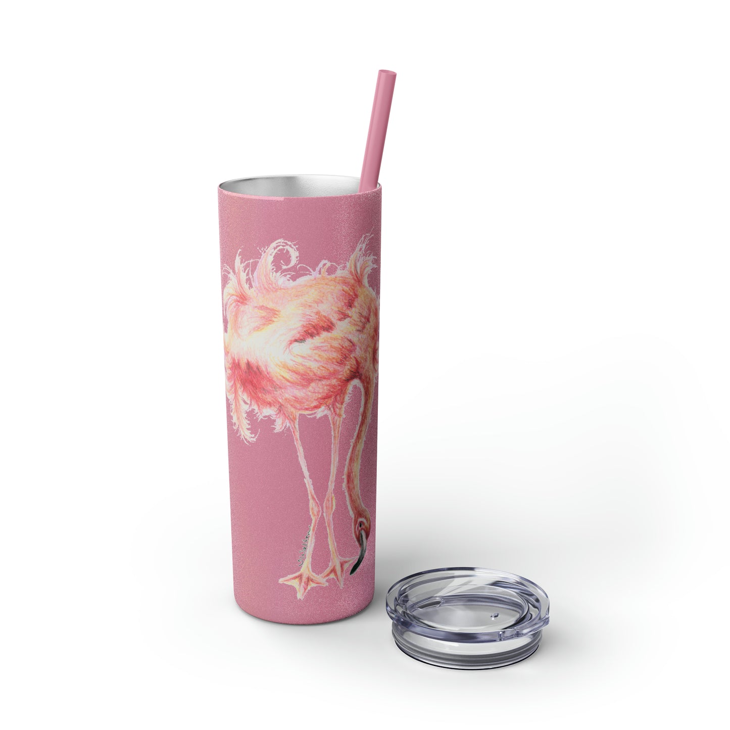 Original Flamingo Art Skinny Tumbler with Straw, 20oz