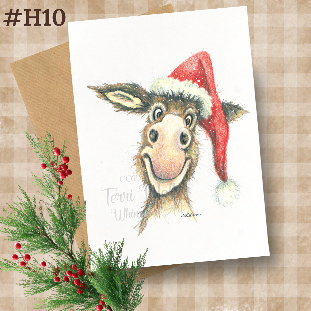 Original Art Donkey Santa Card with Envelope