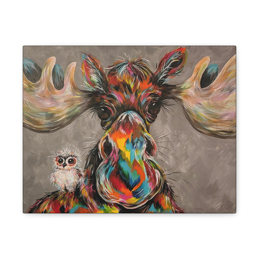 Original Colorful Moose & Owl Art Print Gallery Wrap