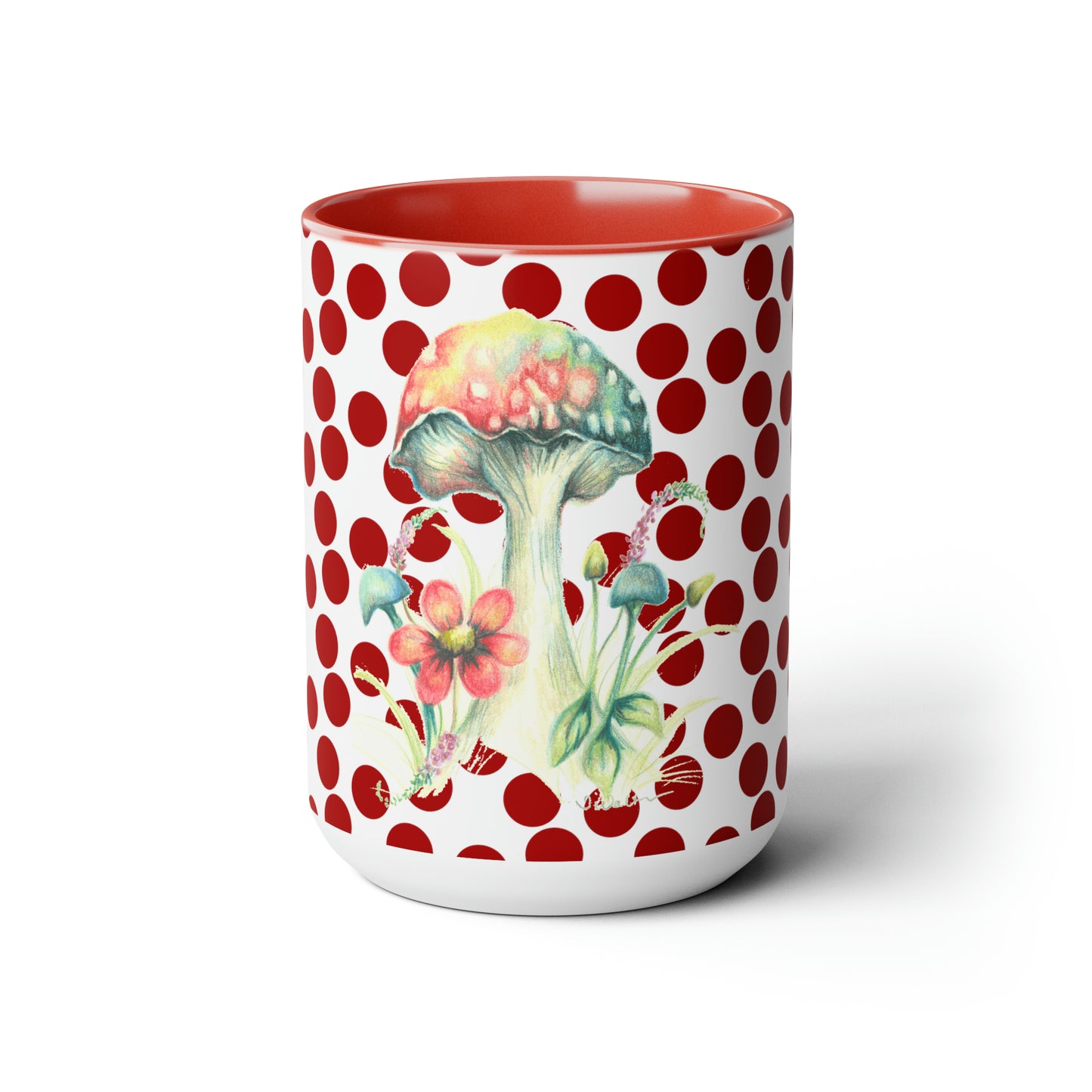 Original Mushroom Art Red & White Coffee Mug, 15oz