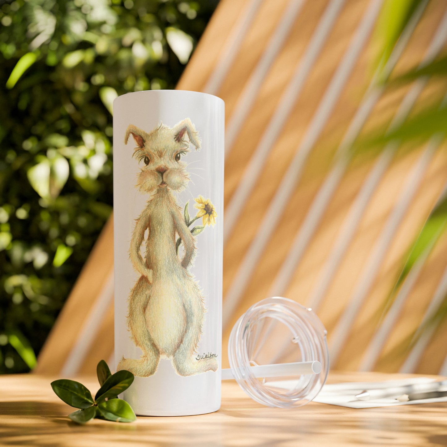 Original Art Bunny Skinny Tumbler with Straw, 20oz