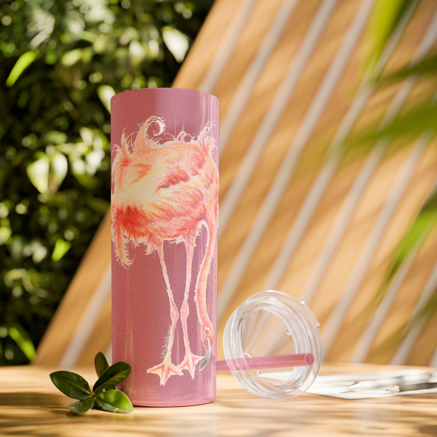 Original Flamingo Art Skinny Tumbler with Straw, 20oz