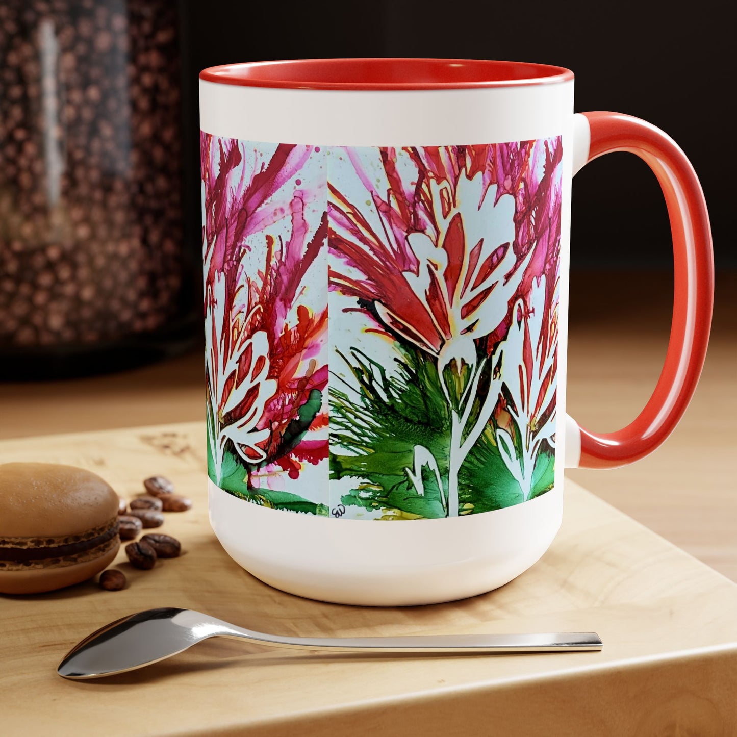 Original Indian Paintbrush Art Red & White Coffee Mug, 15oz