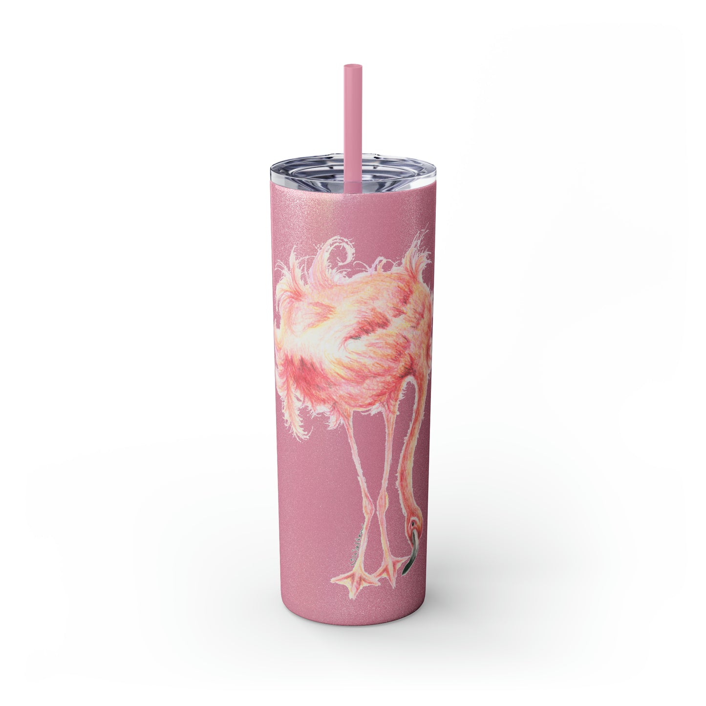 Original Flamingo Art Skinny Tumbler with Straw, 20oz