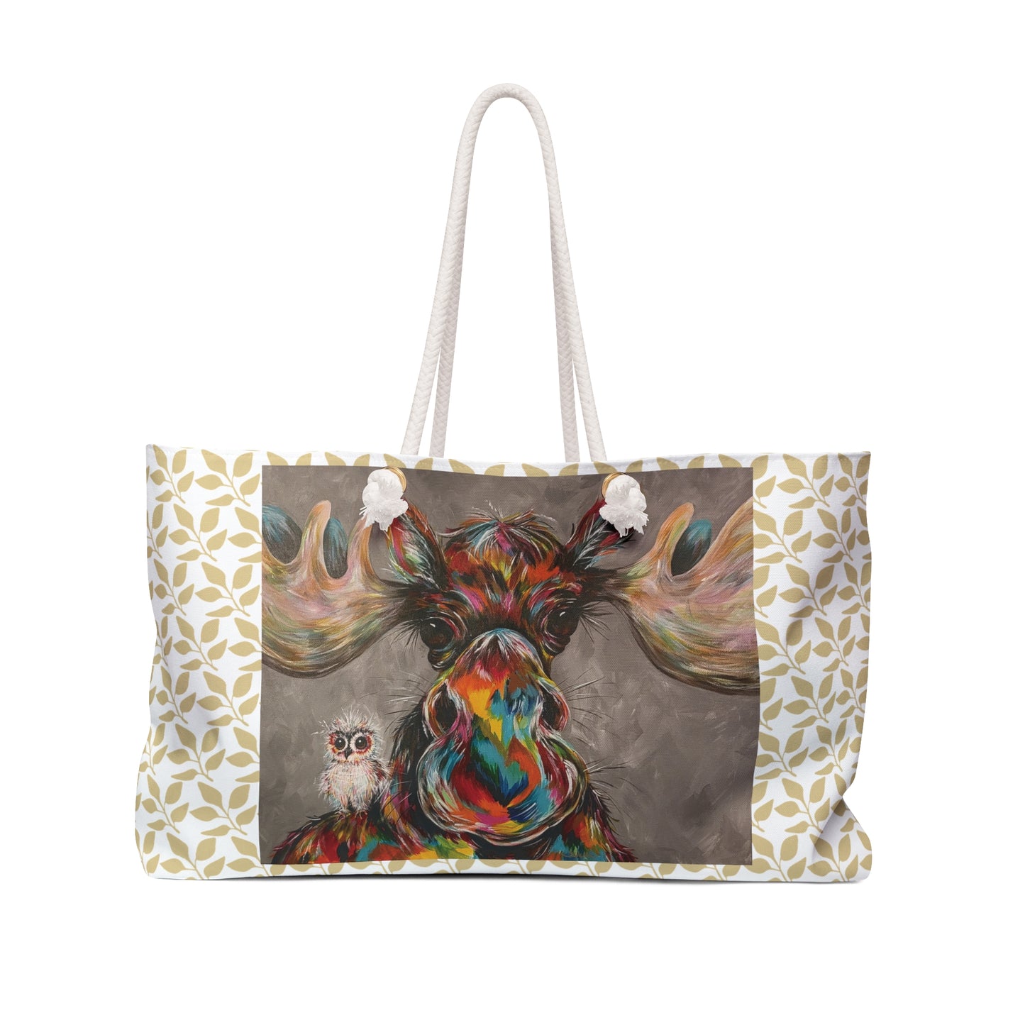 Colorful Moose & Baby Owl Weekender Bag