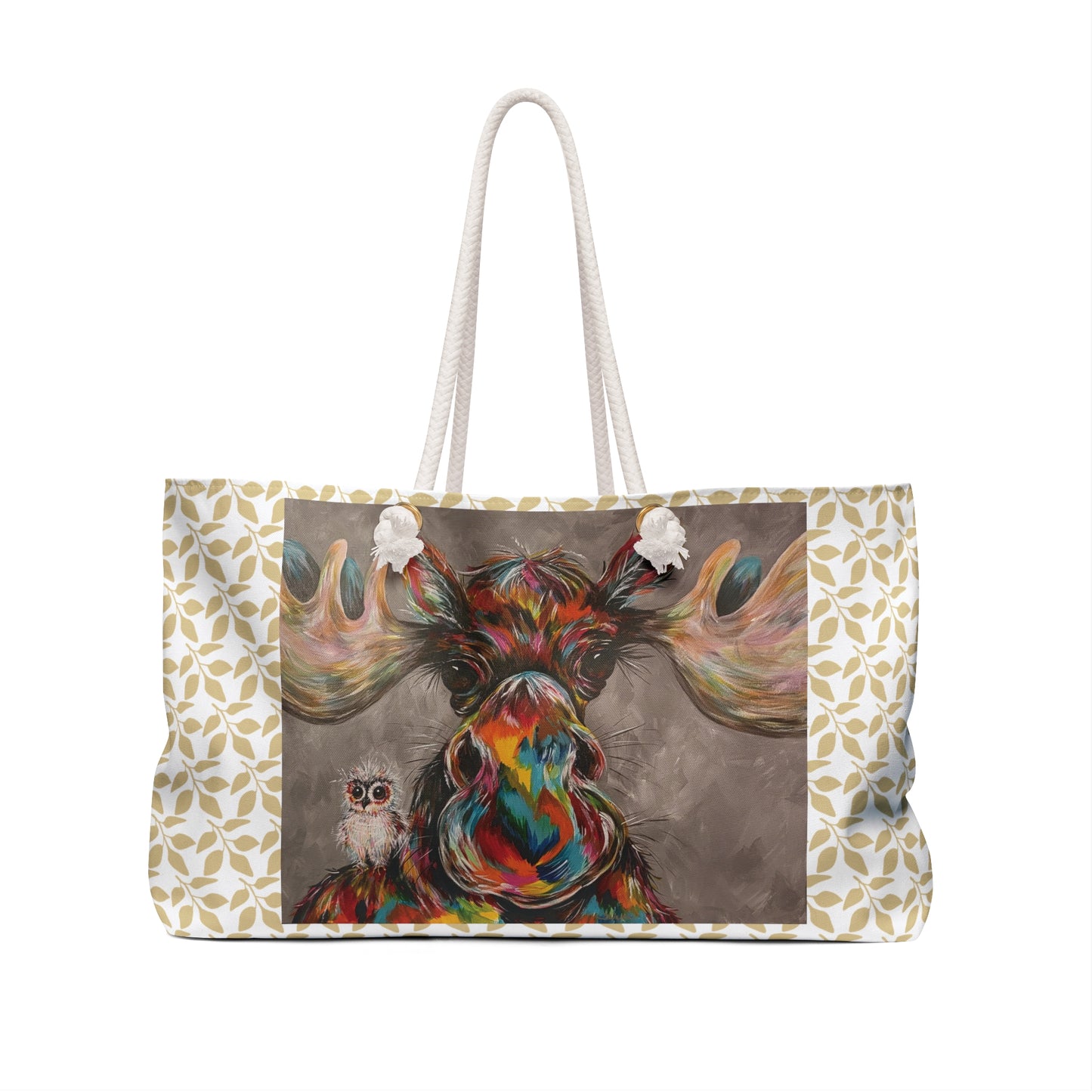 Colorful Moose & Baby Owl Weekender Bag