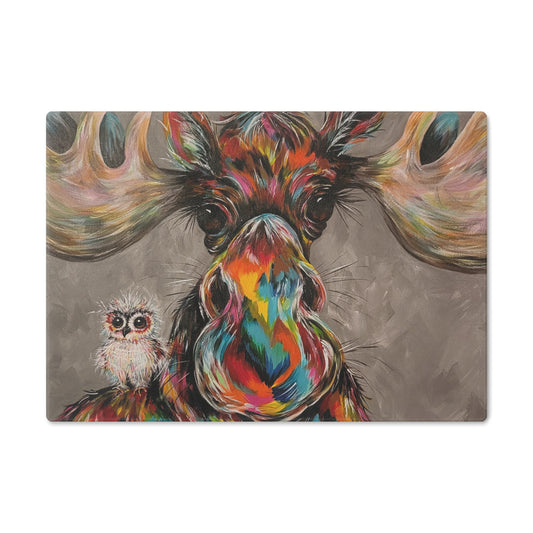 Colorful Moose & Owl Cutting Board
