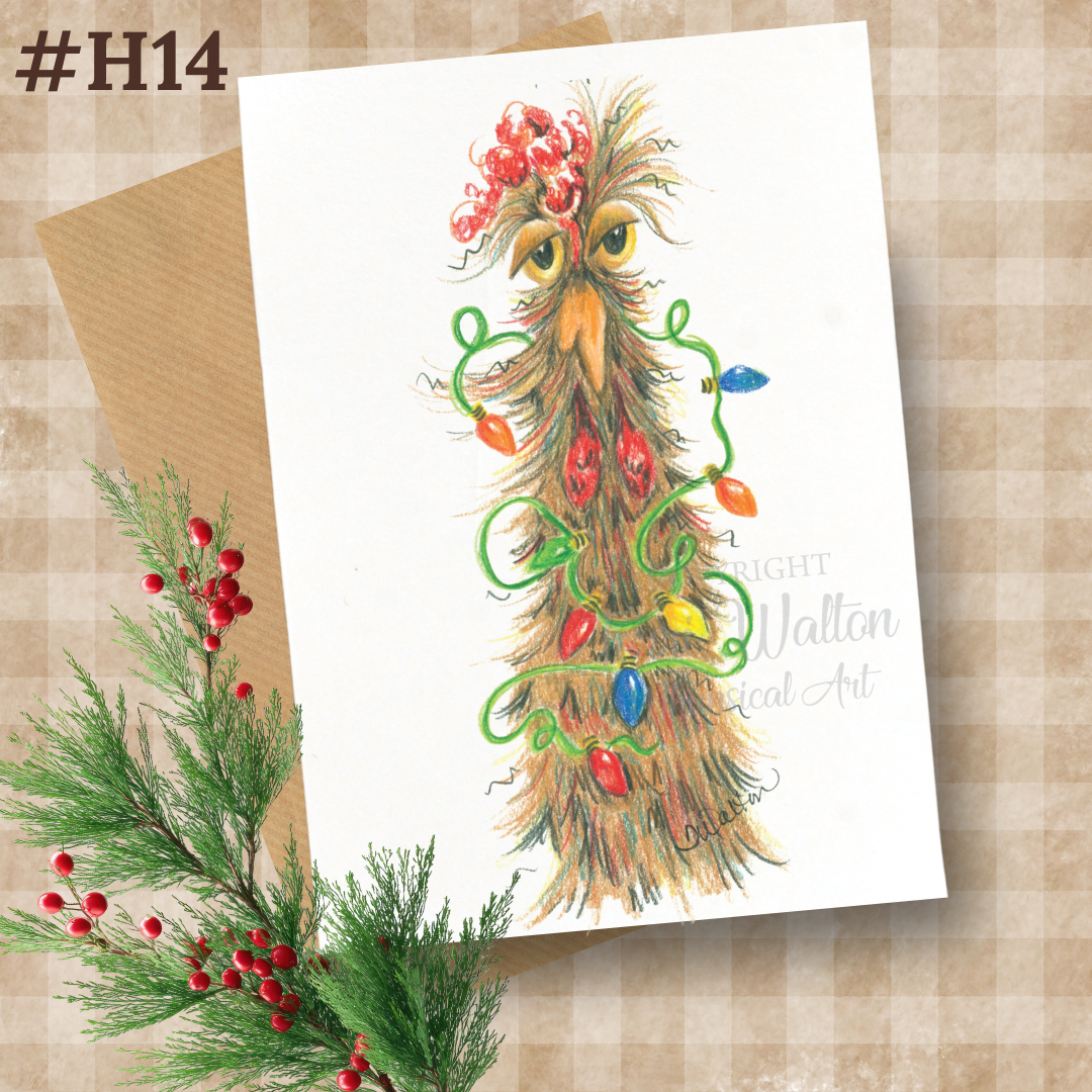 Original Art Chicken with Lights Card with Envelope