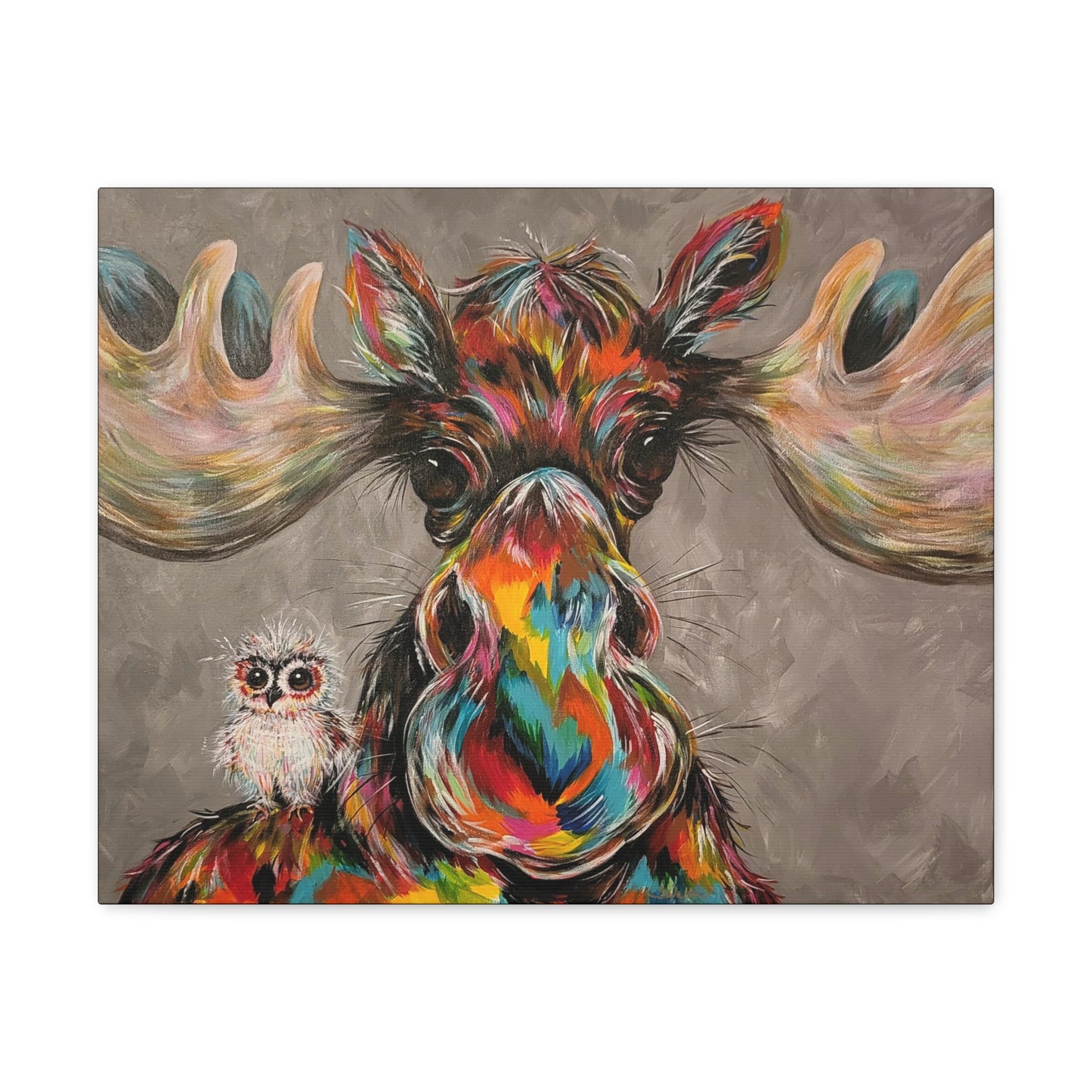 Original Colorful Moose & Owl Art Print Gallery Wrap