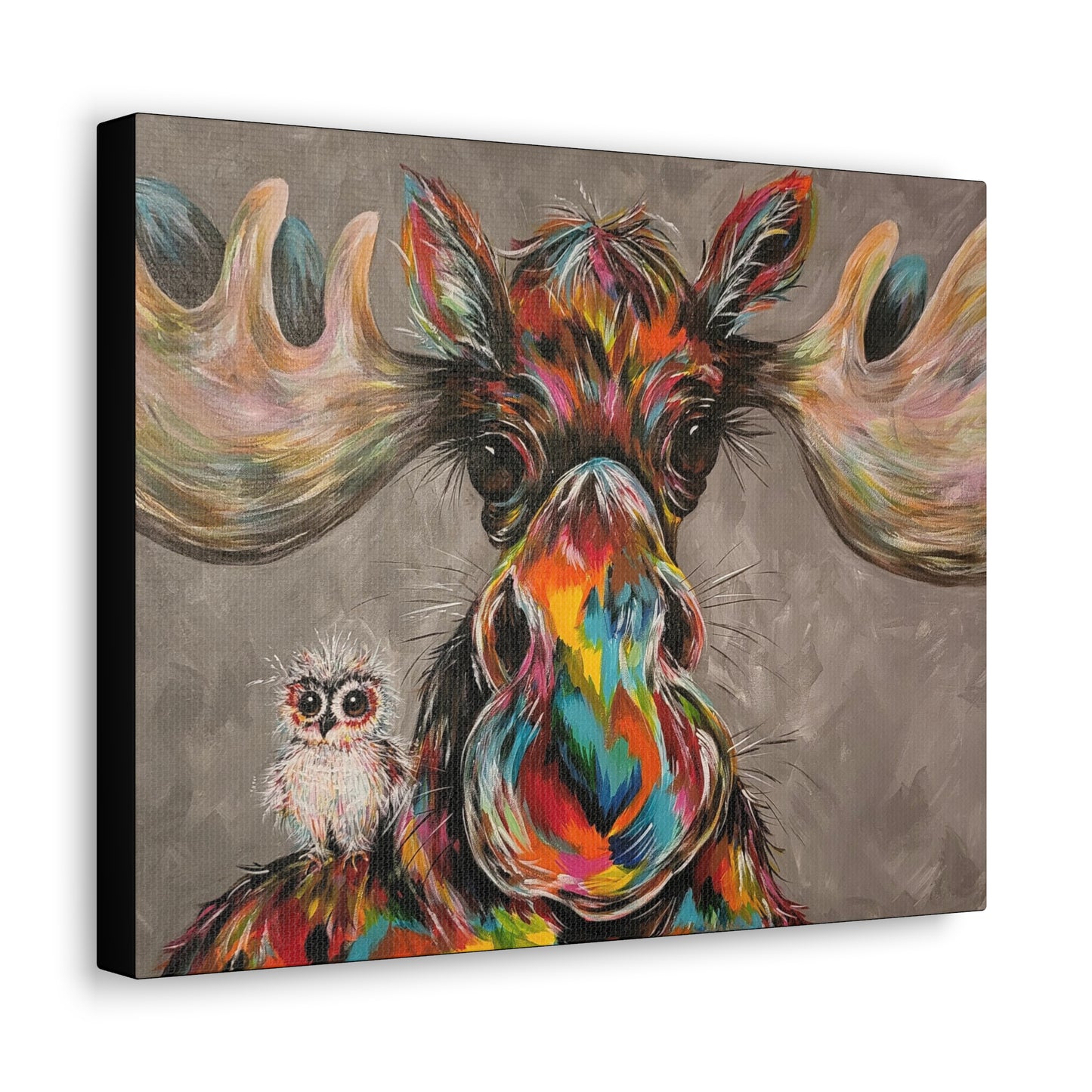 Original Colorful Moose & Owl Art Print Gallery Wrap