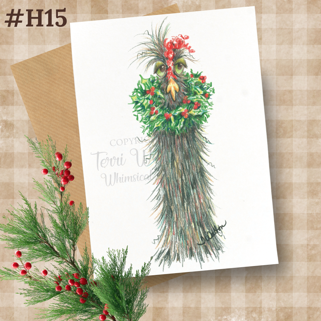 Original Art Chicken with Wreath Card with Envelope