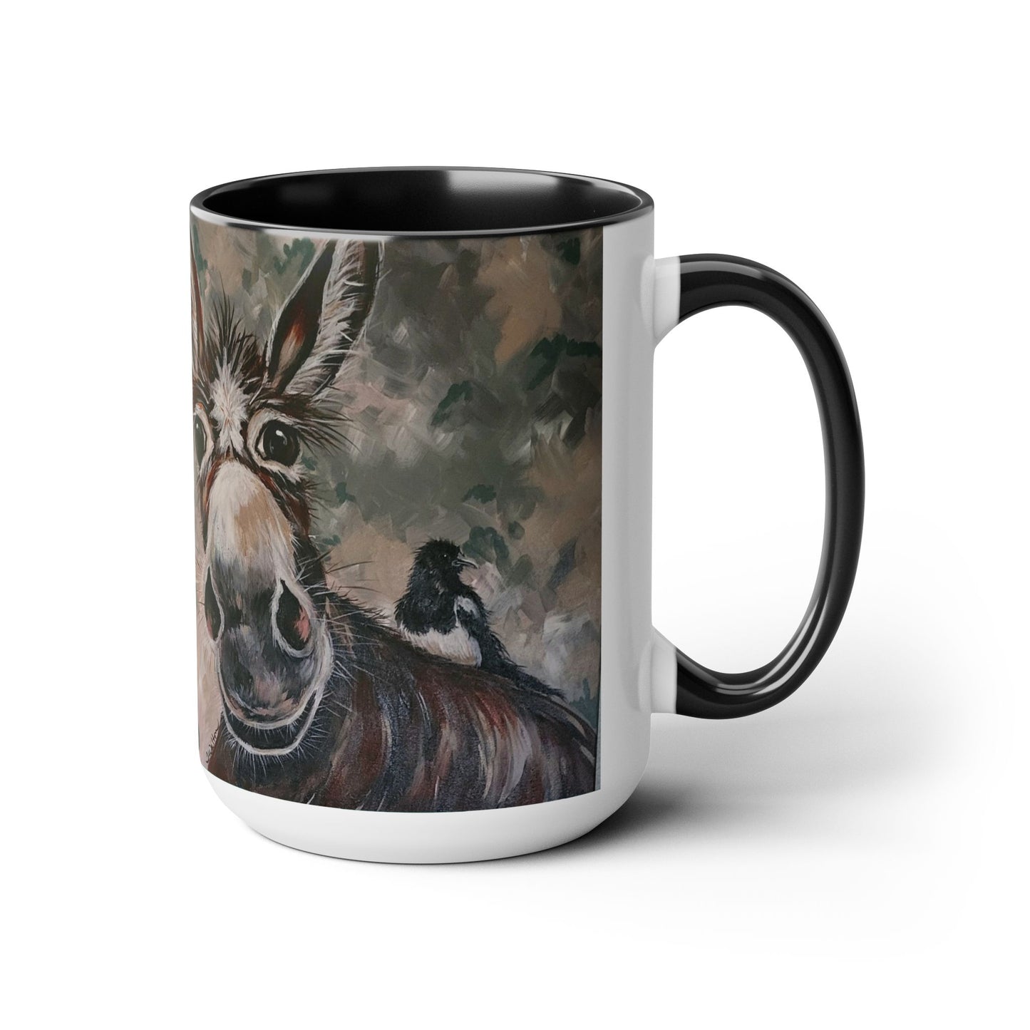 Original Art Donkey, Goat & Chicken Black & White Coffee Mug, 15oz