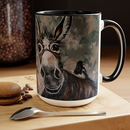 Original Art Donkey, Goat & Chicken Black & White Coffee Mug, 15oz
