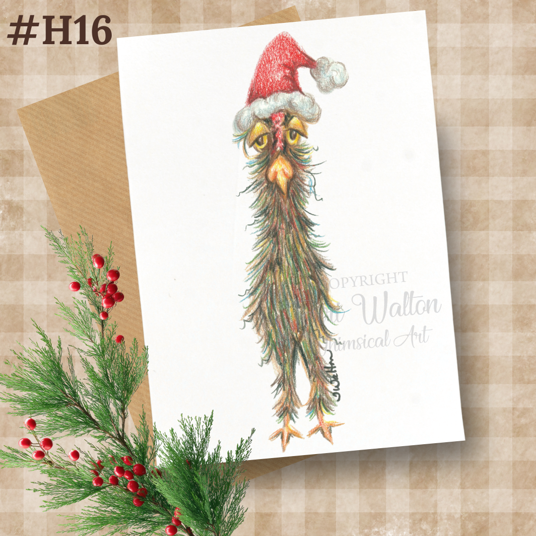 Original Art Chicken Santa Card with Envelope