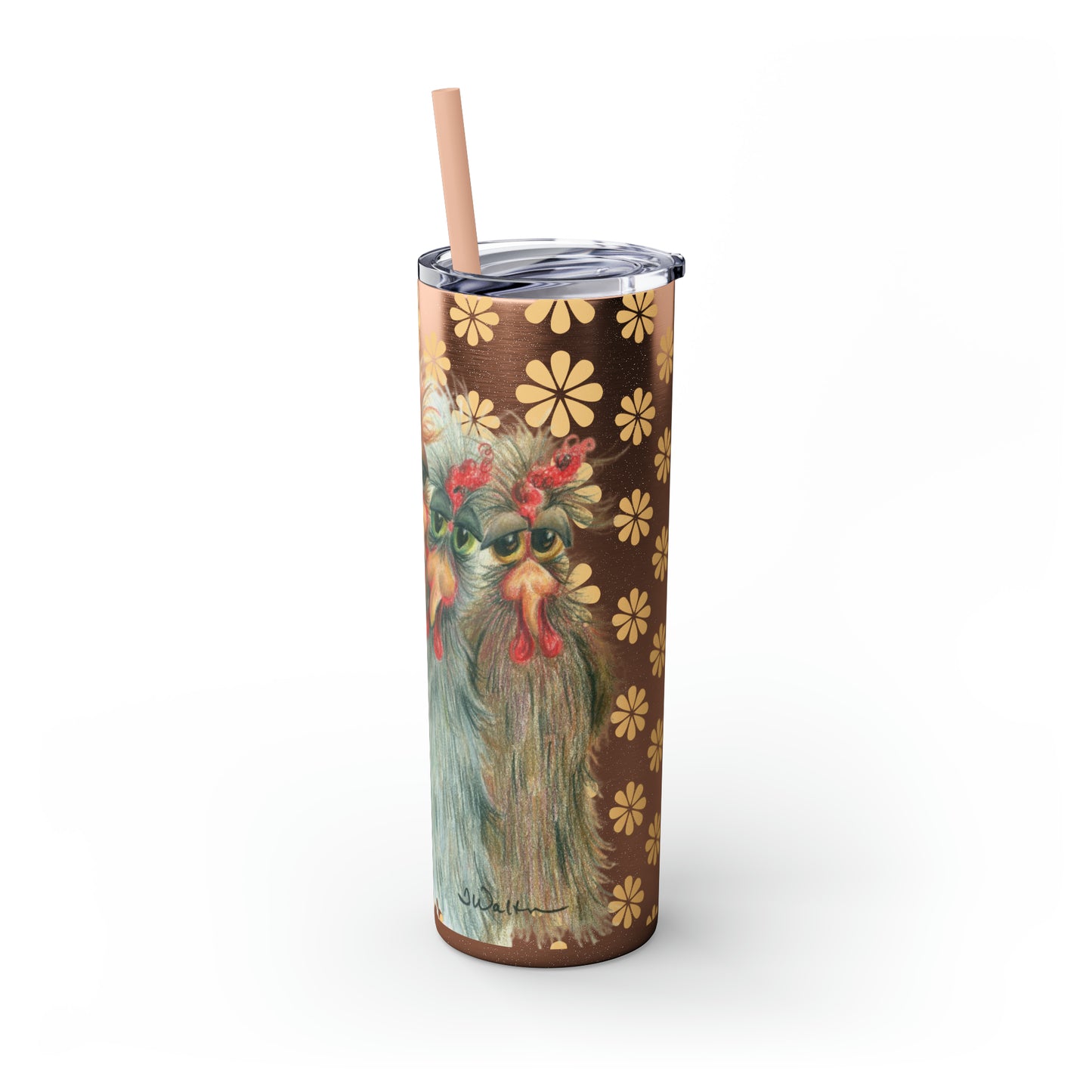 Original Chicken Art Skinny Tumbler with Straw, 20oz