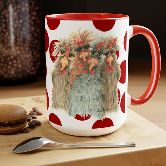 Crazy Chickens Original Art Red & White Coffee Mug, 15oz