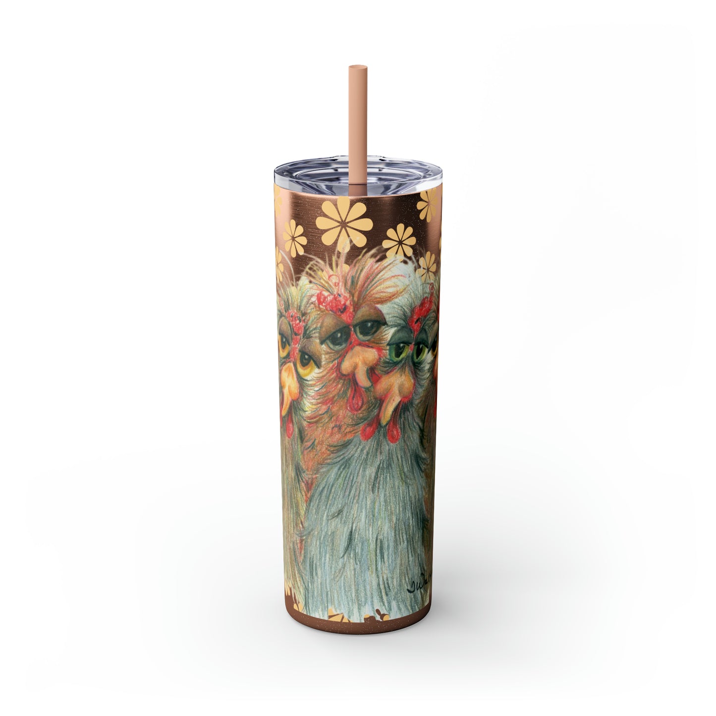 Original Chicken Art Skinny Tumbler with Straw, 20oz