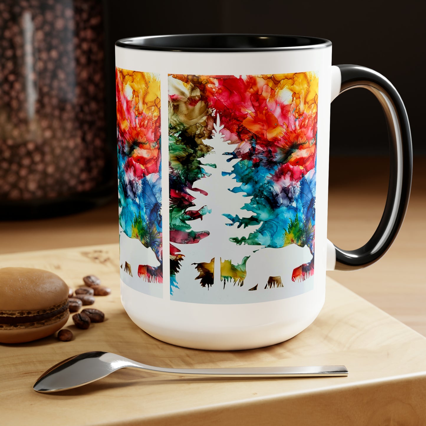 Original Woodland Art Black & White Coffee Mug, 15oz