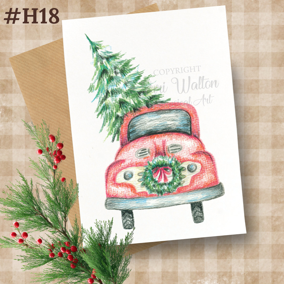Original Art Christmas Truck Card with Envelope