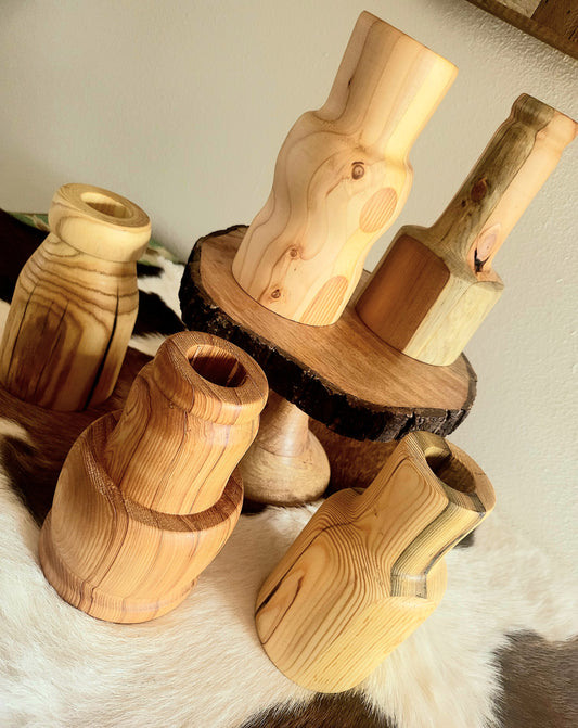 Small Hand Turned Wood Vases