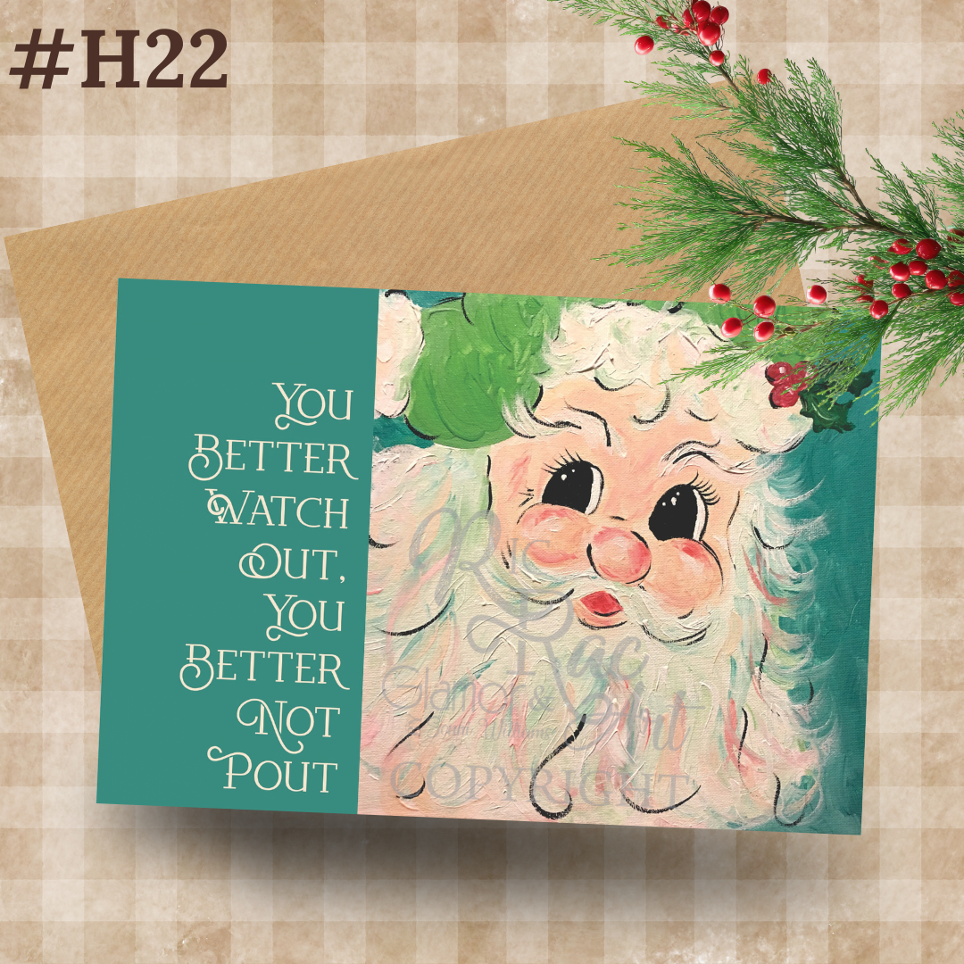 Original Art Vintage Turquoise Santa Card with Envelope