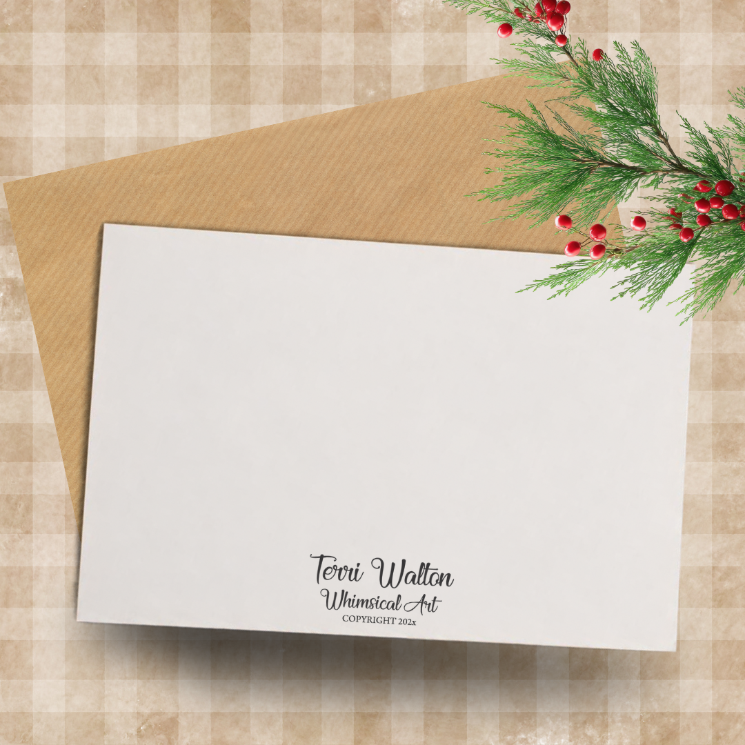 Original Art Snowman Laying Down Card with Envelope