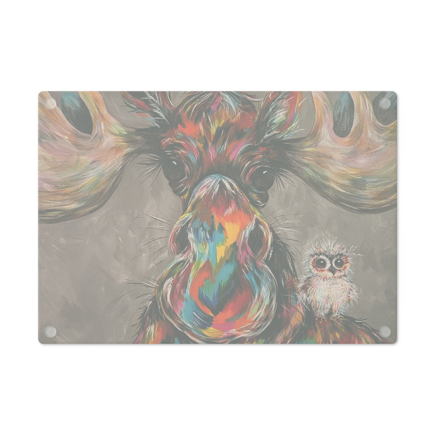Colorful Moose & Owl Cutting Board