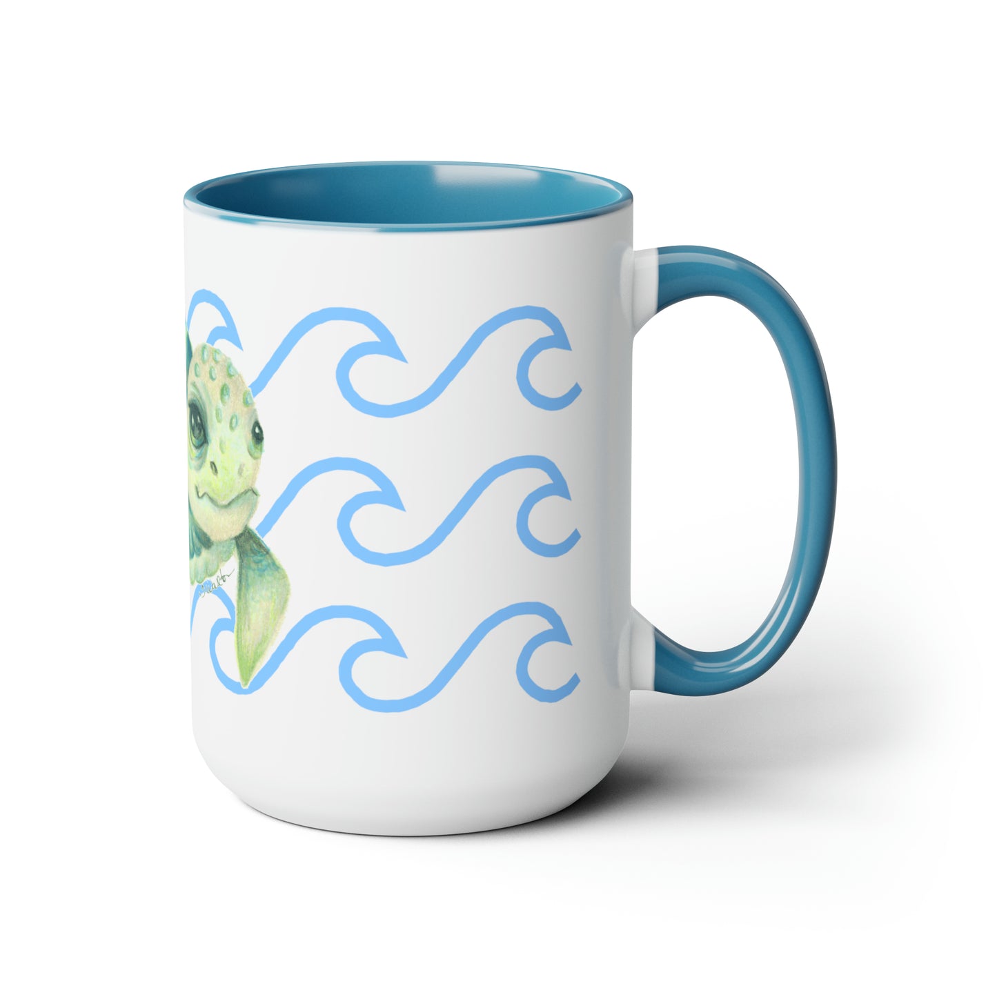 Original Art Turtle Blue & White Coffee Mug, 15oz