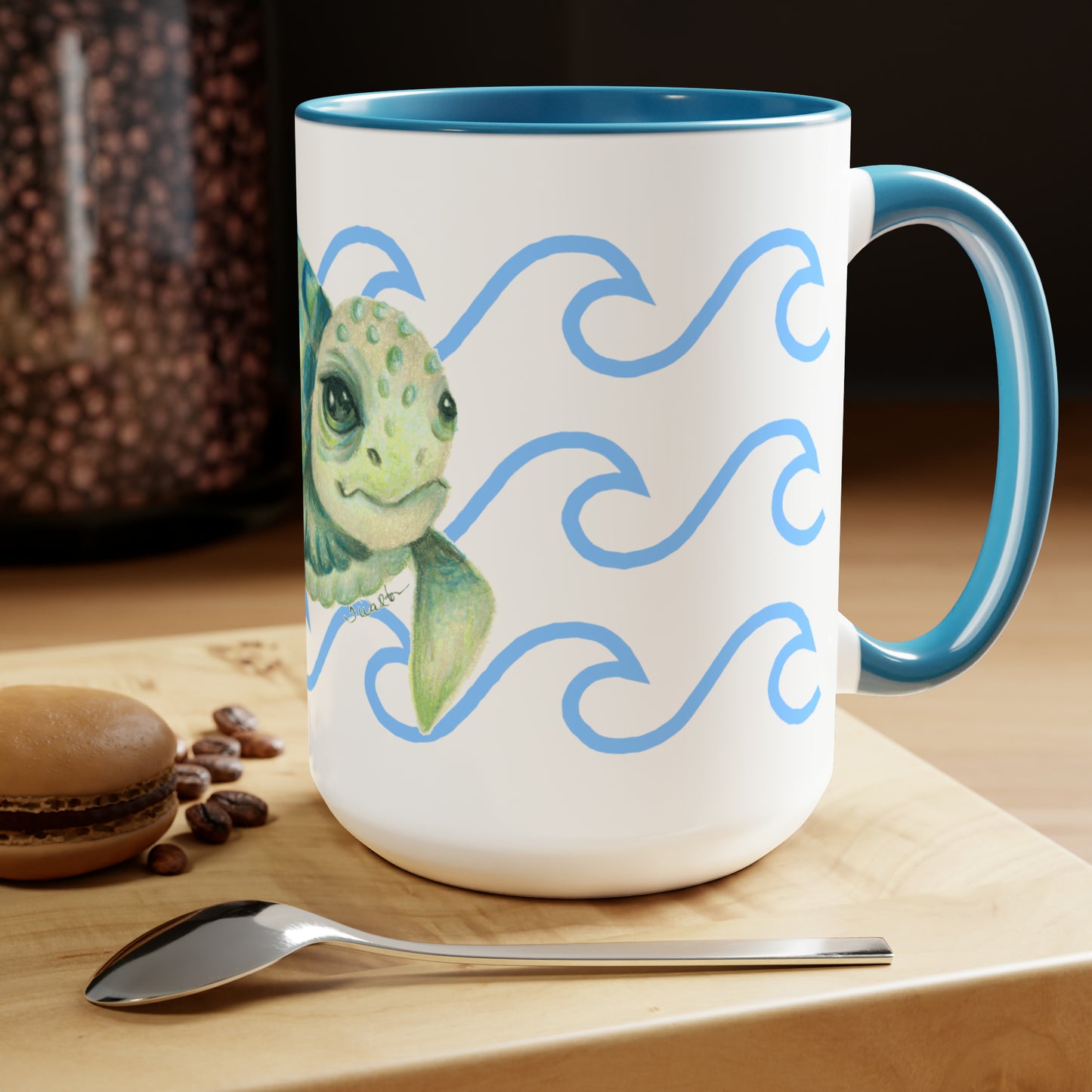 Original Art Turtle Blue & White Coffee Mug, 15oz