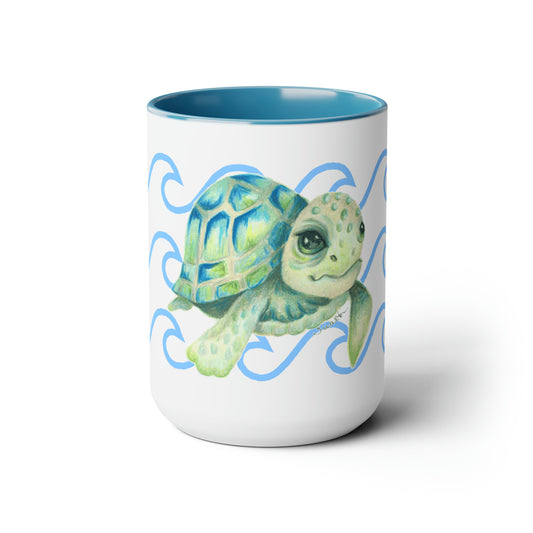 Original Art Turtle Blue & White Coffee Mug, 15oz