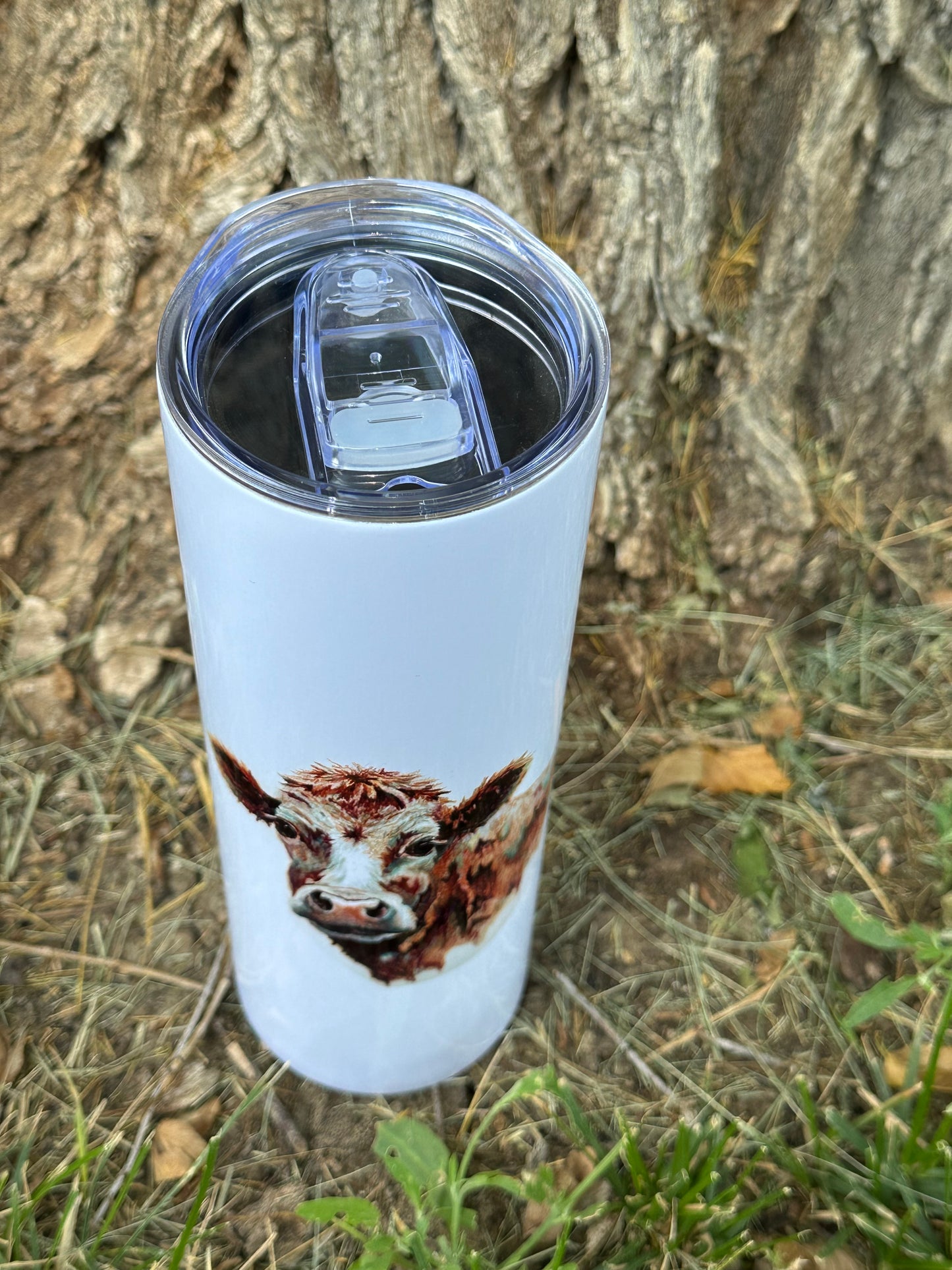 Original Cow Art Skinny Tumbler with Straw, 20oz