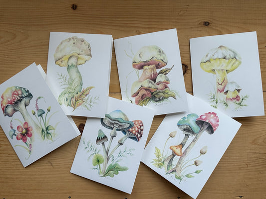 Set of 6 Original Mushroom Art Cards
