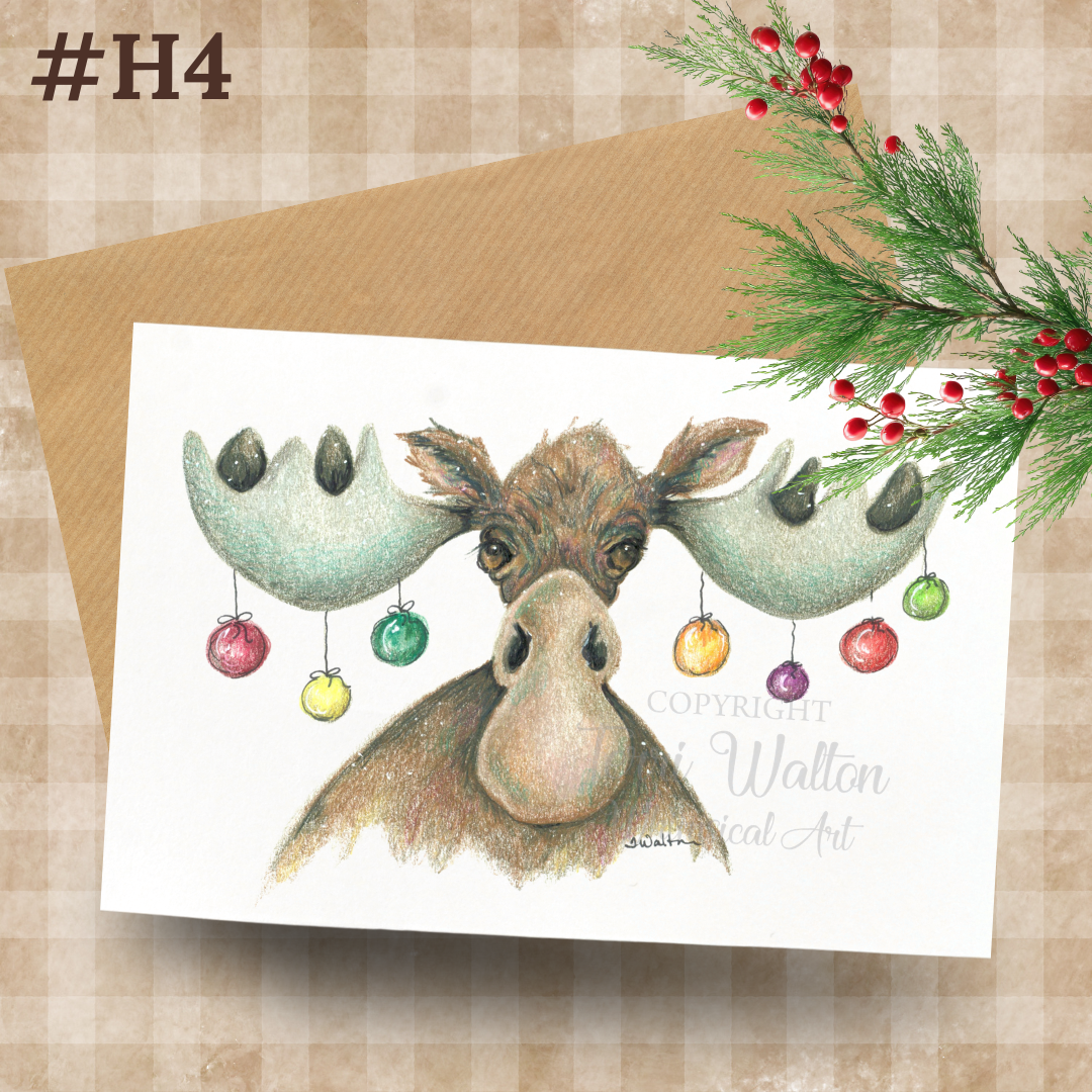 Original Art Christmas Moose Card with Envelope