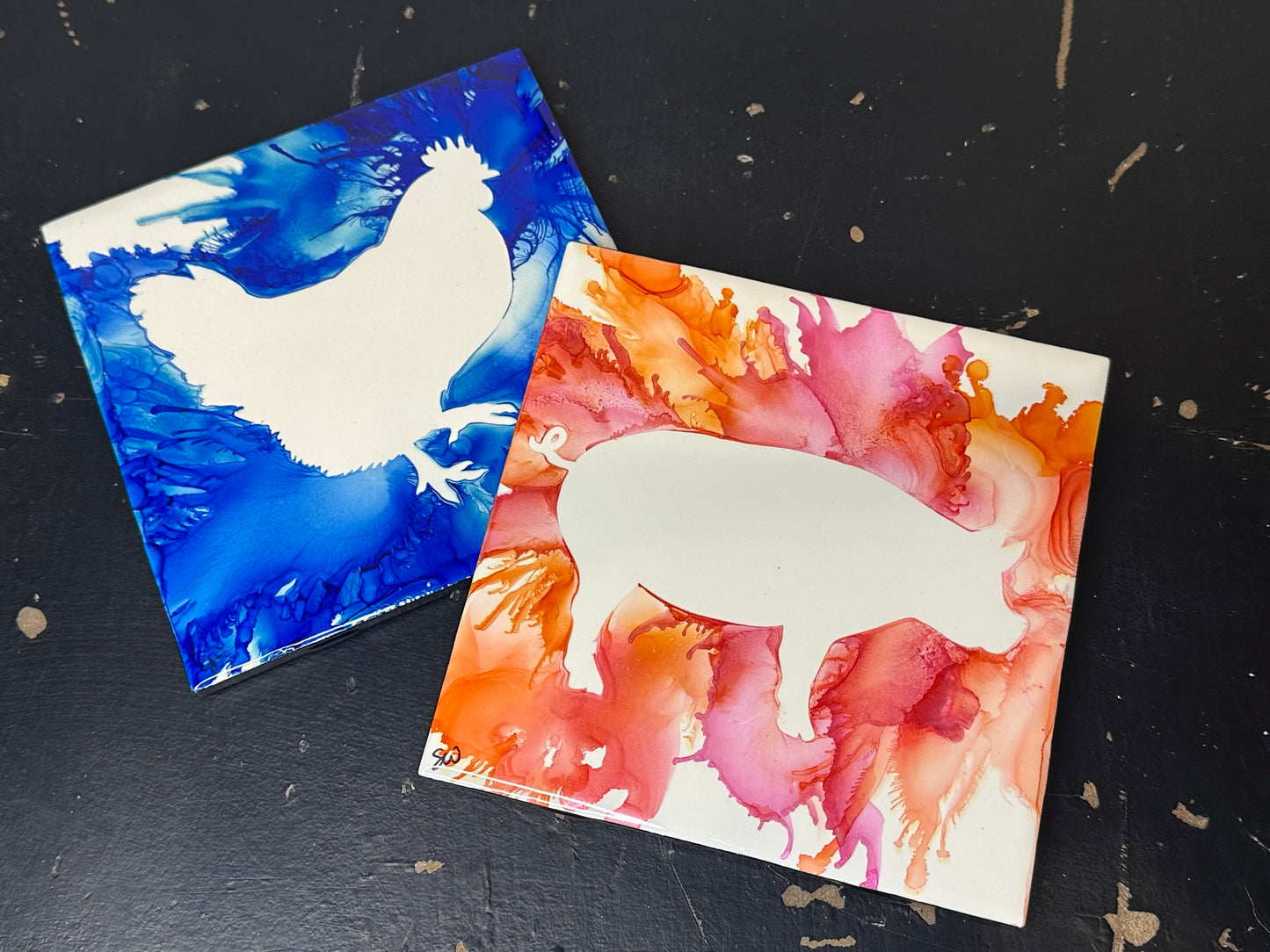 Farm Animal Handpainted Hotplates- Set of 2