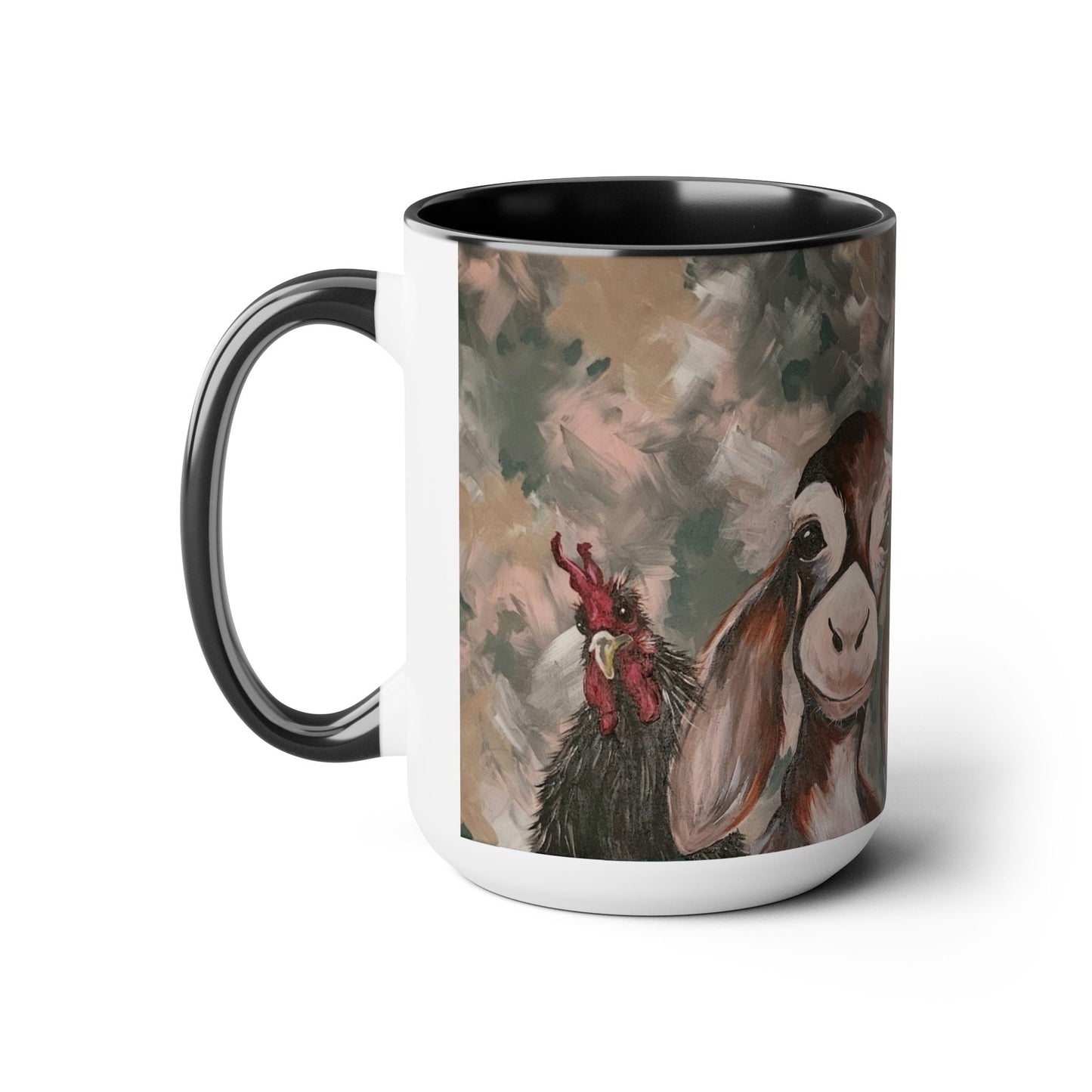 Original Art Donkey, Goat & Chicken Black & White Coffee Mug, 15oz