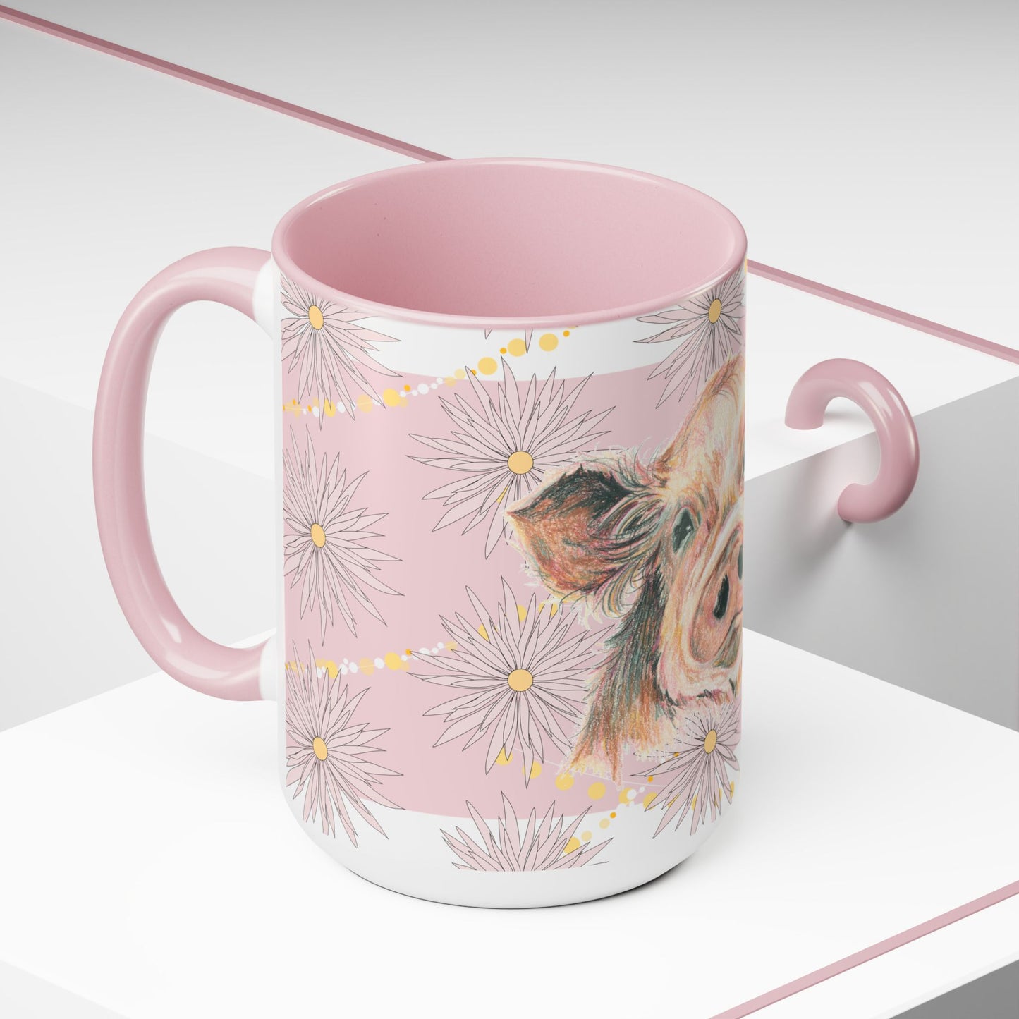 Original Pig Art Pink & White Coffee Mug, 15oz